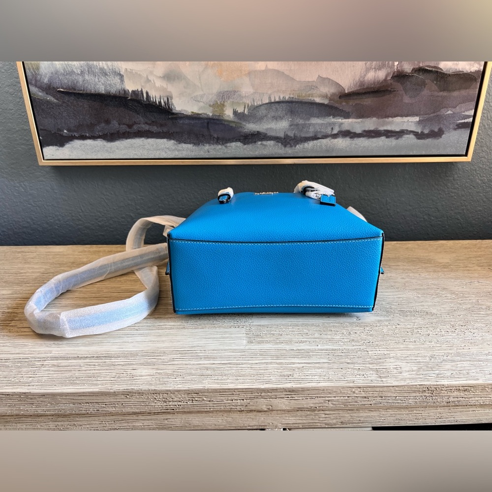 🆕 Coach Mollie Tote 25 Textured Leather Bag in Pacific Blue - Picture 10 of 11